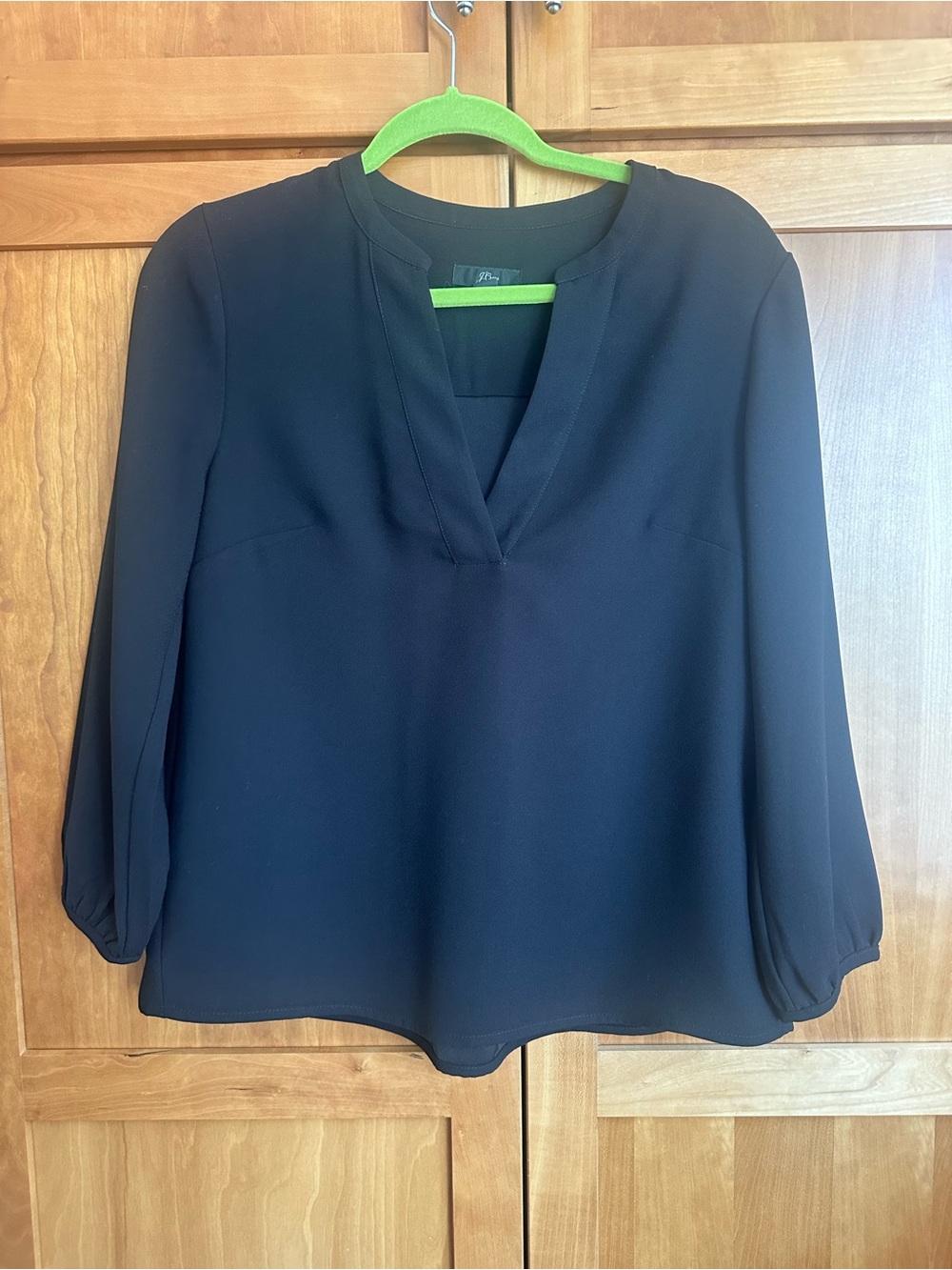 J. Crew Black Split-Neck Long-Sleeve Blouse